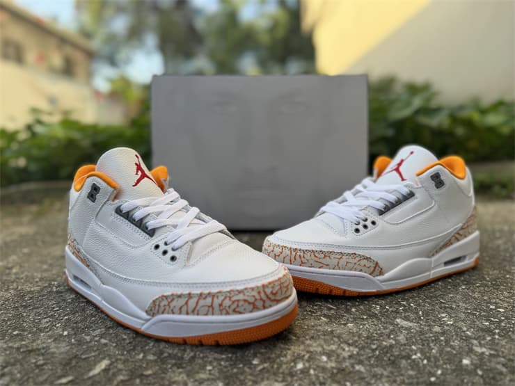 Air Jordan 3 White/Orange/Cement Retro Style.
