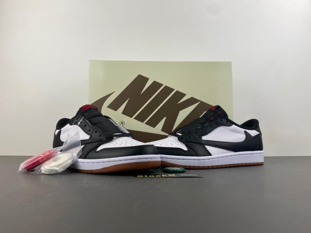 21 -Travis Scott x Air Jordan 1 White/Black/Brown/Red Metallic Swoosh Low Top.