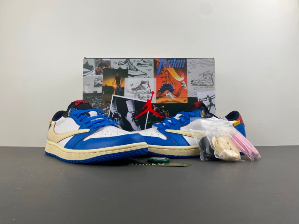 Travis Scott x Air Jordan 1 Low White/Blue/Red Swoosh Low Top