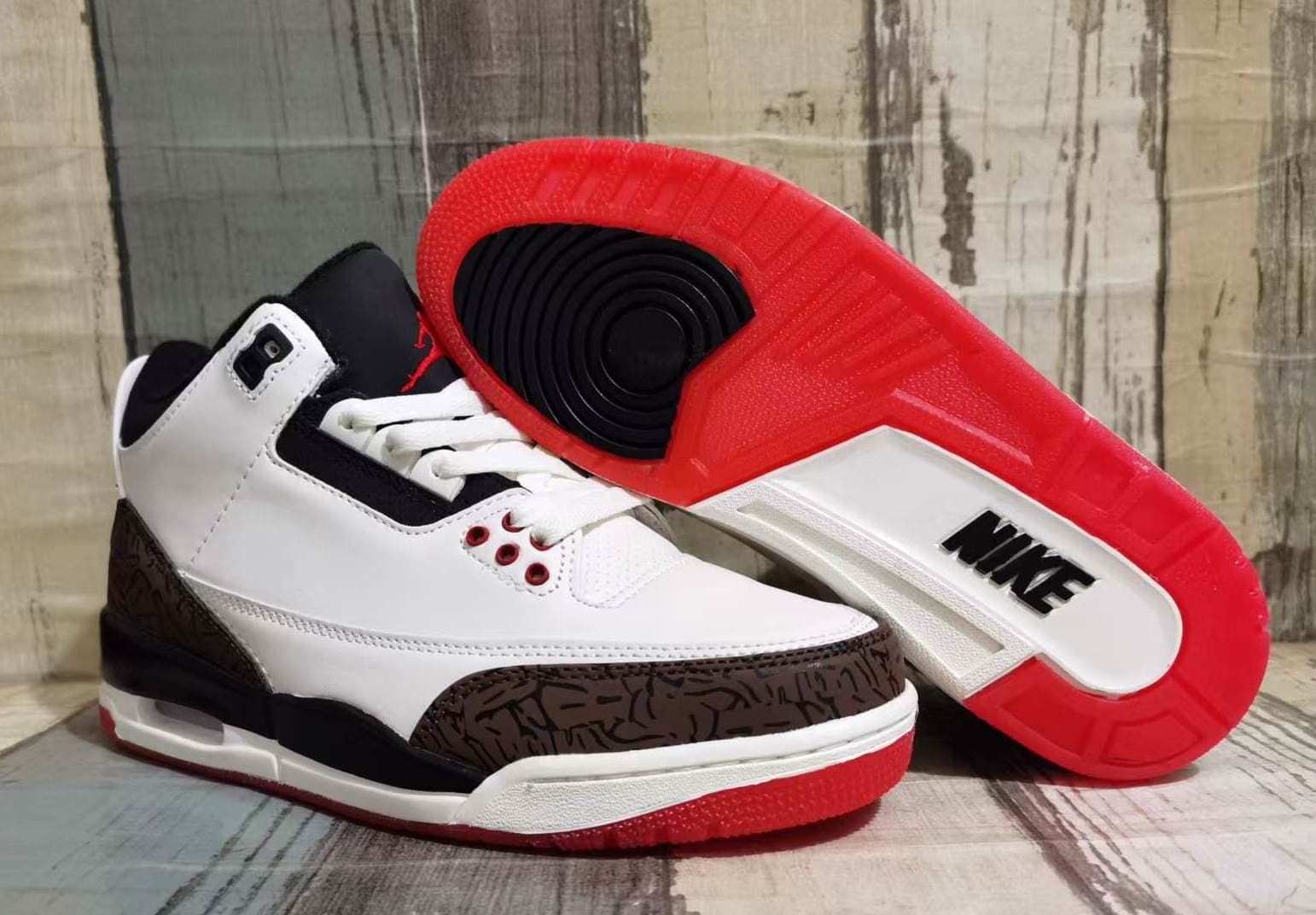 Air Jordan 3 White/Brown/Red Retro Workwear Style.