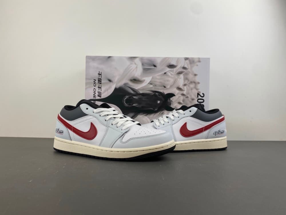 Air Jordan 1 Low White/Grey/Light Jade Red Low Top.