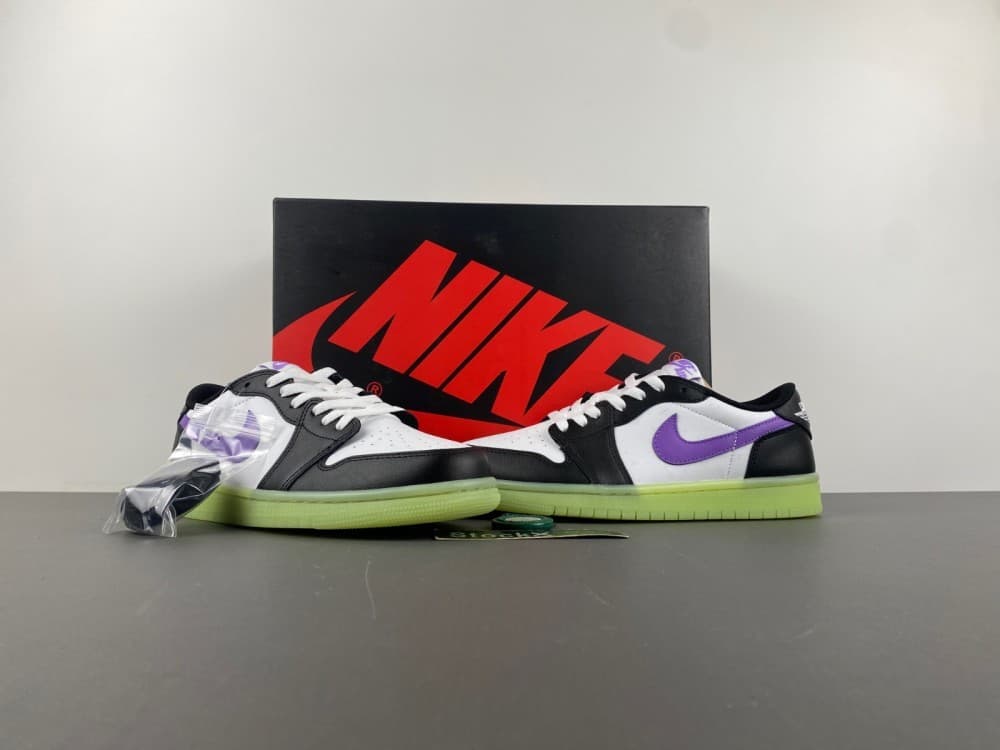 Air Jordan 1 Retro Low White/Black/Purple/Fluorescent Green