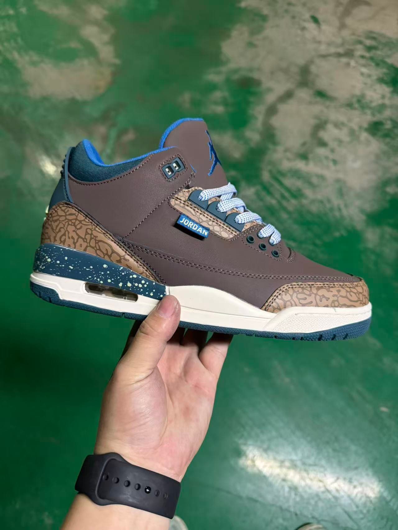 Air Jordan 3 Brown/Blue Splatter Workwear Custom Edition.